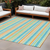 10' X 14' Teal Yellow and Green Striped Washable Non Skid Indoor Outdoor Area Rug