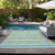 10' X 14' Teal Yellow and Green Striped Washable Non Skid Indoor Outdoor Area Rug