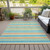 10' X 14' Teal Yellow and Green Striped Washable Non Skid Indoor Outdoor Area Rug