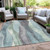 10' X 14' Teal Blue And Fern Green Abstract Washable Indoor Outdoor Area Rug