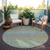 8' Blue Round Striped Washable Indoor Outdoor Area Rug