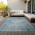 8' X 10' Teal Blue Aqua And Gray Oriental Washable Indoor Outdoor Area Rug