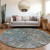 8' Fern Green Round Abstract Washable Indoor Outdoor Area Rug