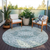 8' Teal Blue And Ivory Round Medallion Washable Indoor Outdoor Area Rug