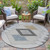 8' Gray Gold And Charcoal Round Geometric Washable Indoor Outdoor Area Rug