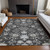 10' X 14' Charcoal Gray And Beige Floral Washable Indoor Outdoor Area Rug