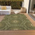 8' X 10' Olive Green Artichoke Green And Gold Floral Medallion Washable Indoor Outdoor Area Rug