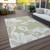 9' X 12' Artichoke Green Ivory And Taupe Floral Washable Indoor Outdoor Area Rug