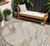 8' Beige Teal Blue And Ivory Round Abstract Washable Indoor Outdoor Area Rug