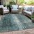 9' X 12' Teal Blue And Ivory Abstract Washable Indoor Outdoor Area Rug - Teal Blue, Ivory