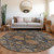 8' Navy Blue Brown And Terra Cotta Round Damask Washable Indoor Outdoor Area Rug