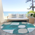 8' Teal Blue Sky Blue And Ivory Round Ogee Washable Indoor Outdoor Area Rug