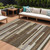 8' X 10' Brown Beige And Copper Striped Washable Indoor Outdoor Area Rug