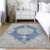 9' X 12' Navy Blue And Ivory Oriental Washable Indoor Outdoor Area Rug