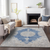 9' X 12' Navy Blue And Ivory Oriental Washable Indoor Outdoor Area Rug