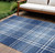 8' X 10' Navy Blue Black And Ivory Plaid Washable Indoor Outdoor Area Rug