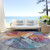 8' Orange Red And Teal Blue Round Abstract Washable Indoor Outdoor Area Rug