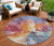 8' Orange Red And Teal Blue Round Abstract Washable Indoor Outdoor Area Rug