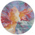 8' Orange Red And Teal Blue Round Abstract Washable Indoor Outdoor Area Rug