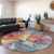 8' Orange Red And Teal Blue Round Abstract Washable Indoor Outdoor Area Rug