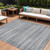 10' X 14' Gray And Silver Striped Washable Indoor Outdoor Area Rug - Gray, Silver