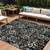 9' X 12' Black Gray And Ivory Floral Washable Indoor Outdoor Area Rug