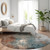 8' Rust And Teal Blue Round Abstract Washable Indoor Outdoor Area Rug