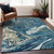 9' X 12' Navy Blue Gold And Ivory Abstract Washable Indoor Outdoor Area Rug