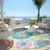 8' White Orange And Teal Blue Round Floral Medallion Washable Indoor Outdoor Area Rug