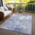 8' X 10' Denim Blue And Ivory Floral Washable Indoor Outdoor Area Rug - Denim Blue, Ivory