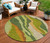 8' Green Beige And Copper Round Abstract Washable Indoor Outdoor Area Rug