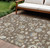 8' X 10' Chocolate Beige And Blue Floral Washable Indoor Outdoor Area Rug