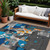 8' X 10' Charcoal Copper And Teal Blue Abstract Washable Indoor Outdoor Area Rug