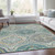 9' X 12' Teal Blue Fern Green And Beige Floral Washable Indoor Outdoor Area Rug