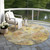 8' Gold And Gray Round Floral Washable Indoor Outdoor Area Rug - Gold, Gray