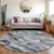 8' Blue Gray And Brown Round Abstract Washable Indoor Outdoor Area Rug