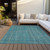 9' X 12' Teal Blue Gray And Brown Striped Washable Indoor Outdoor Area Rug