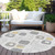 8' Gray Silver And Gold Round Geometric Washable Indoor Outdoor Area Rug