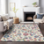 9' X 12' Linen Pink And Denim Blue Floral Washable Indoor Outdoor Area Rug