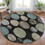 8' Black Fern Green And Teal Blue Round Geometric Washable Indoor Outdoor Area Rug