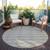 8' Gray Ivory And Brown Round Geometric Washable Indoor Outdoor Area Rug