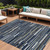 10' X 14' Navy Blue Gray And Ivory Striped Washable Indoor Outdoor Area Rug