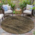 8' Brown And Charcoal Round Floral Washable Indoor Outdoor Area Rug
