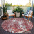 8' Burgundy And Ivory Round Abstract Washable Indoor Outdoor Area Rug