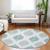 8' Aqua Teal Blue And Ivory Round Ikat Washable Indoor Outdoor Area Rug