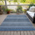 8' X 10' Denim Blue And Ivory Striped Washable Indoor Outdoor Area Rug