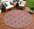 8' Merlot And Ivory Round Geometric Washable Indoor Outdoor Area Rug