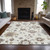 9' X 12' Ivory Gray And Taupe Floral Washable Indoor Outdoor Area Rug