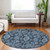8' Navy Blue And Denim Blue Round Damask Washable Indoor Outdoor Area Rug