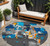 8' Charcoal Copper And Teal Blue Round Abstract Washable Indoor Outdoor Area Rug